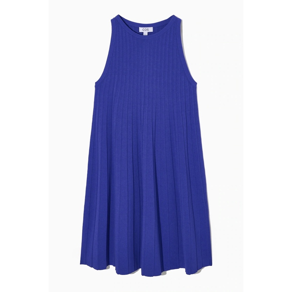 COS Pleated A-Line Mini Dress Cobalt Blue Sz S NWT